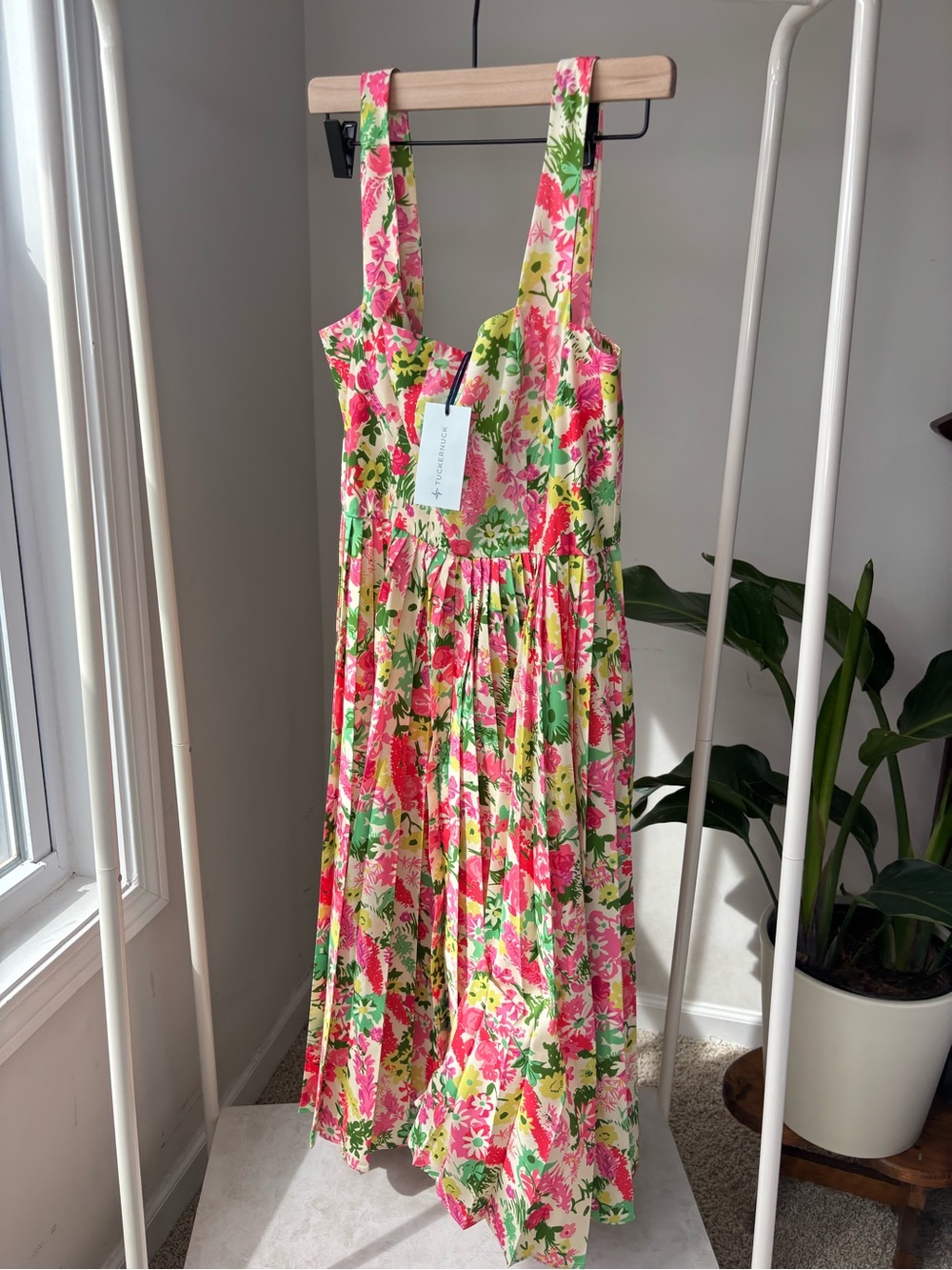 Tuckernuck Fiora Floral Pleat Fit And Flare Dress Womens Multicolor Large NWT M3 - Picture 4 of 8